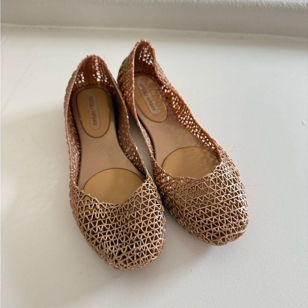 Melissa Metallic Gold Flats 8